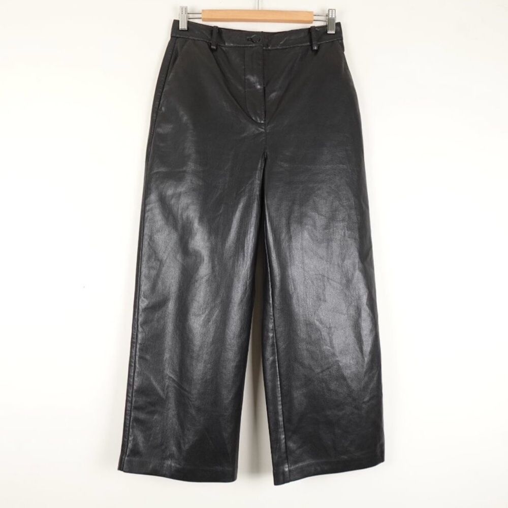 Aritzia Babaton Vegan Leather Pants High Waist Wide Leg Women's 8 (30x26)